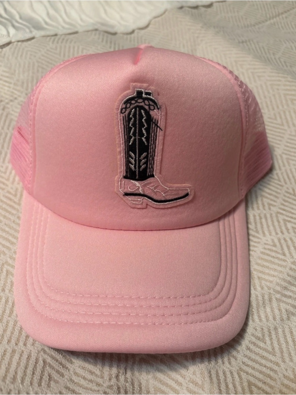 Women’s Pink Cowboy Boot Trucker Hat - cute Accessories. New
